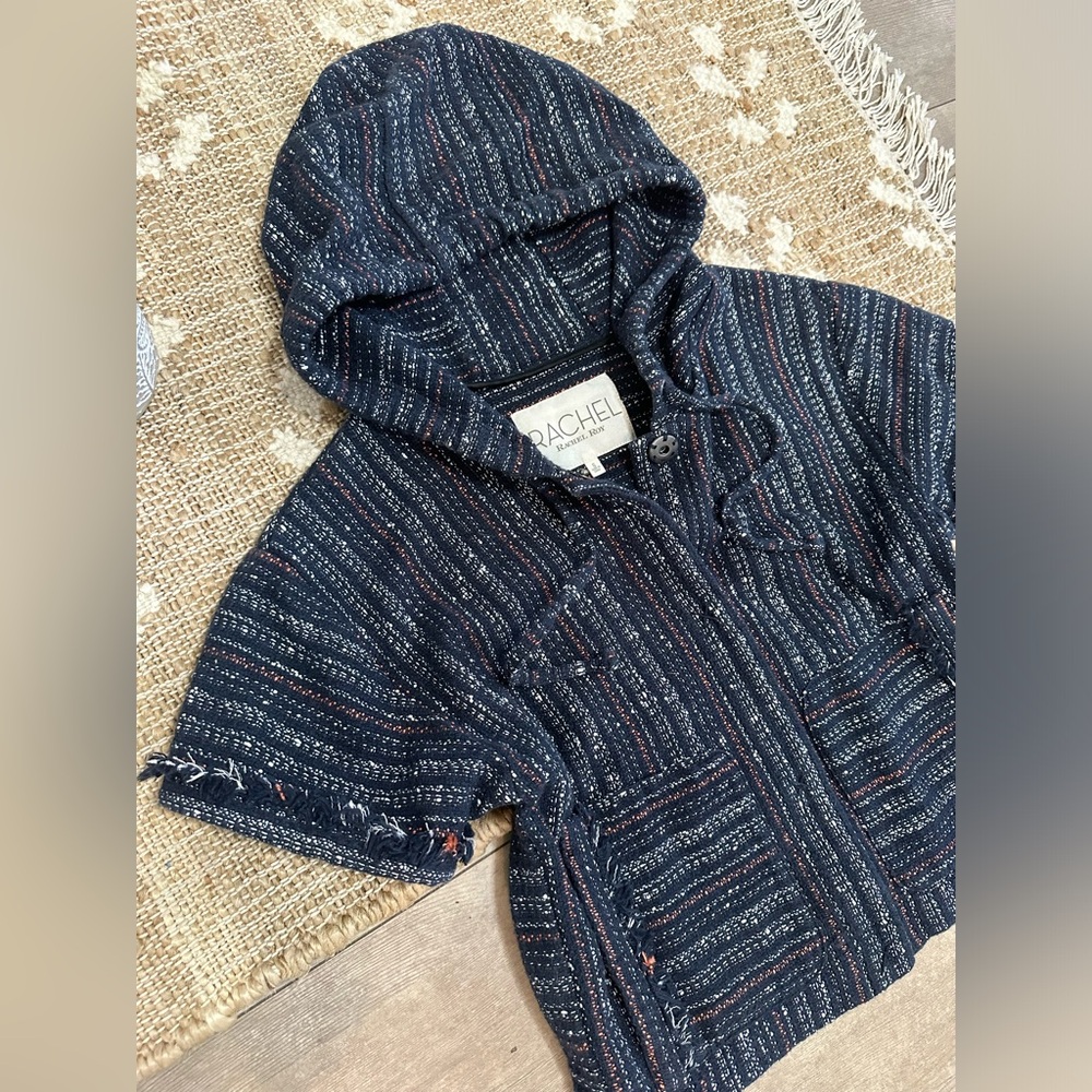 RARE Rachel Zoe Women’s Cropped Baja Short Sleeve Button Snap Hoodie Size Small - Picture 8 of 16